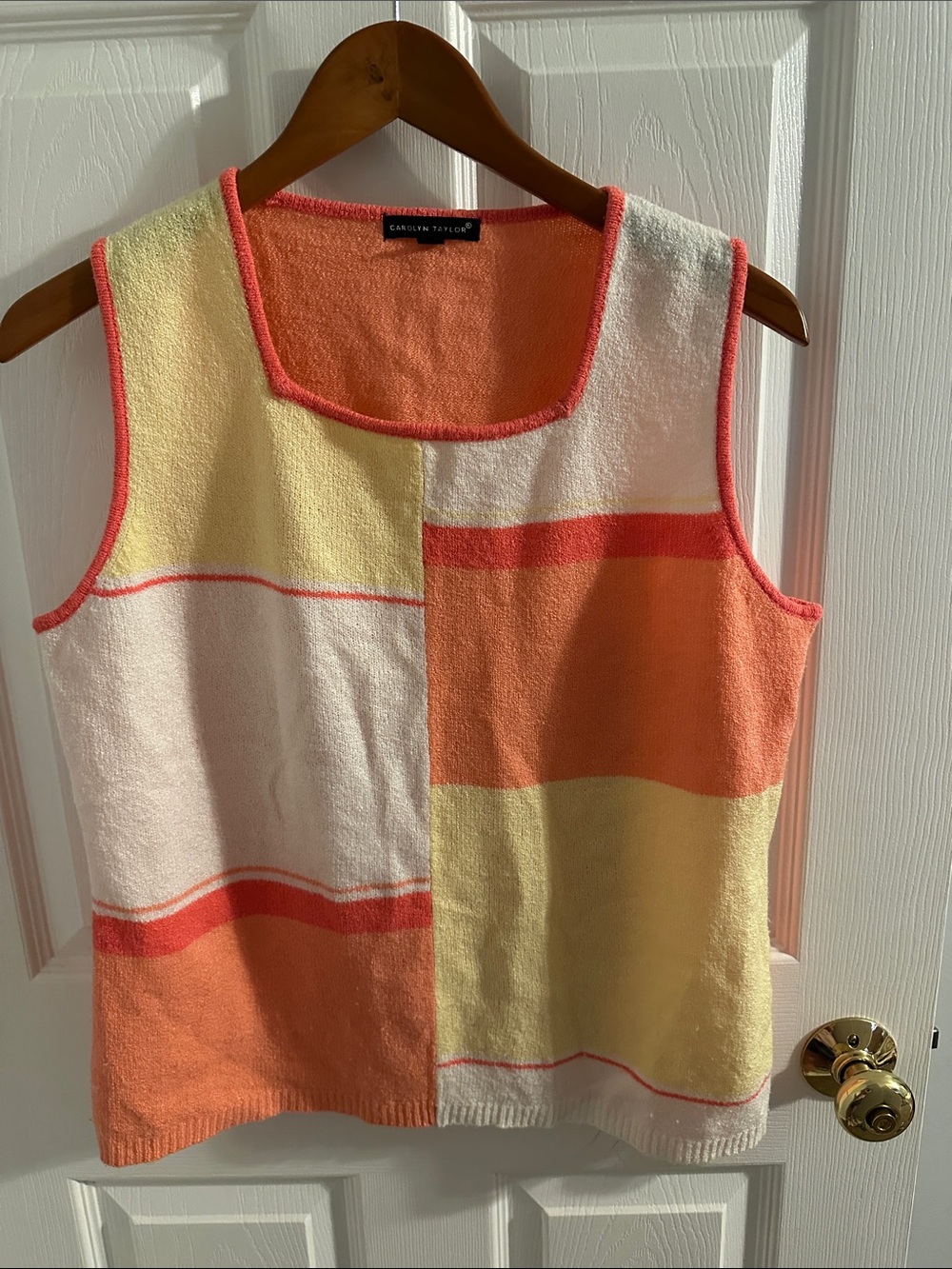 Carolyn Taylor Colorblock Knit Tank Top - Coral, Peach, Yellow, Cream